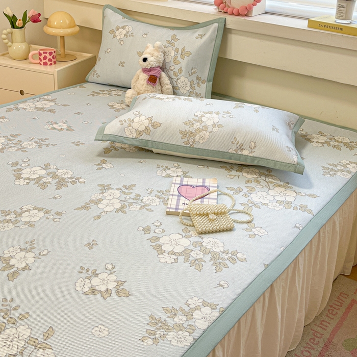 91家纺网 家纺一手货源 找家纺 慕澄家纺 2025新款小清新印花真冰藤系列凉席床席款 床席-缇蓝