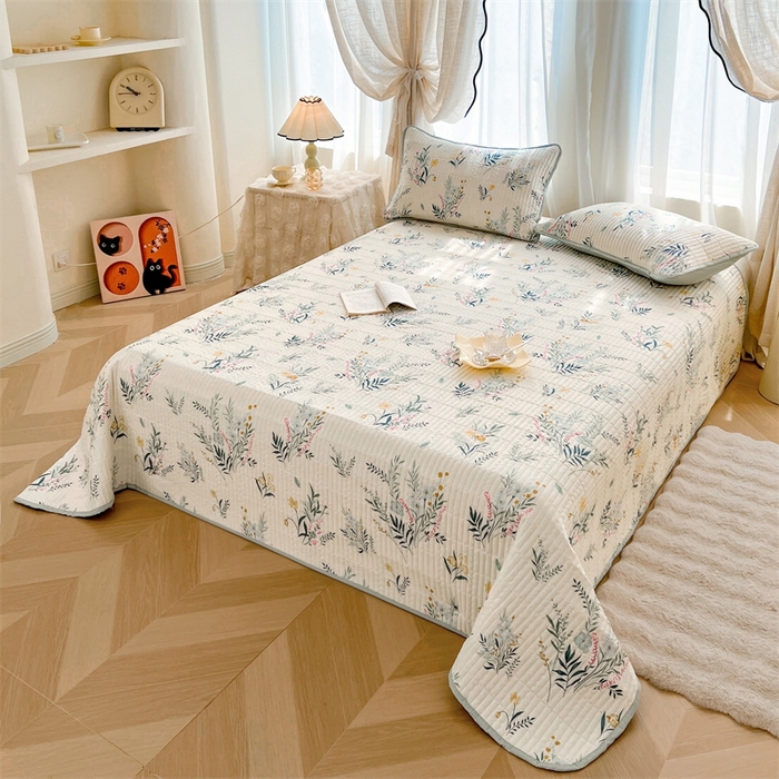 91家纺网 家纺一手货源 找家纺 恒爱 2025新款全棉印花单床盖 孔雀草