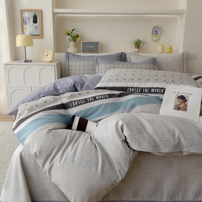 91家纺网 家纺一手货源 找家纺 优品阁 2024新款全棉磨毛四件套 摩登气息-灰