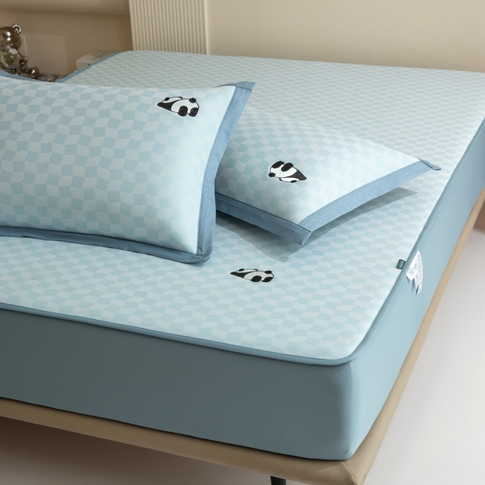 91家纺网 家纺一手货源 找家纺 席世家  2025新款绣花凉感床笠（控价198 218） 格子熊猫