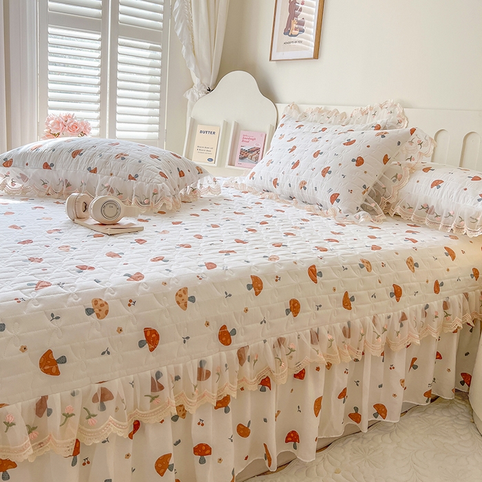 91家纺网 家纺一手货源 找家纺 网红馆 2025新款水洗棉印花床盖四件套 蘑菇乐园