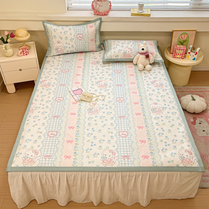 91家纺网 家纺一手货源 找家纺 慕澄家纺 2025新款小清新印花真冰藤系列凉席床席款 床席-蓝系宠儿