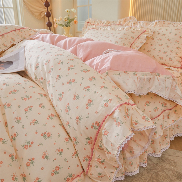 91家纺网 家纺一手货源 找家纺 2025新款韩版全棉公主风床裙单品 夕颜