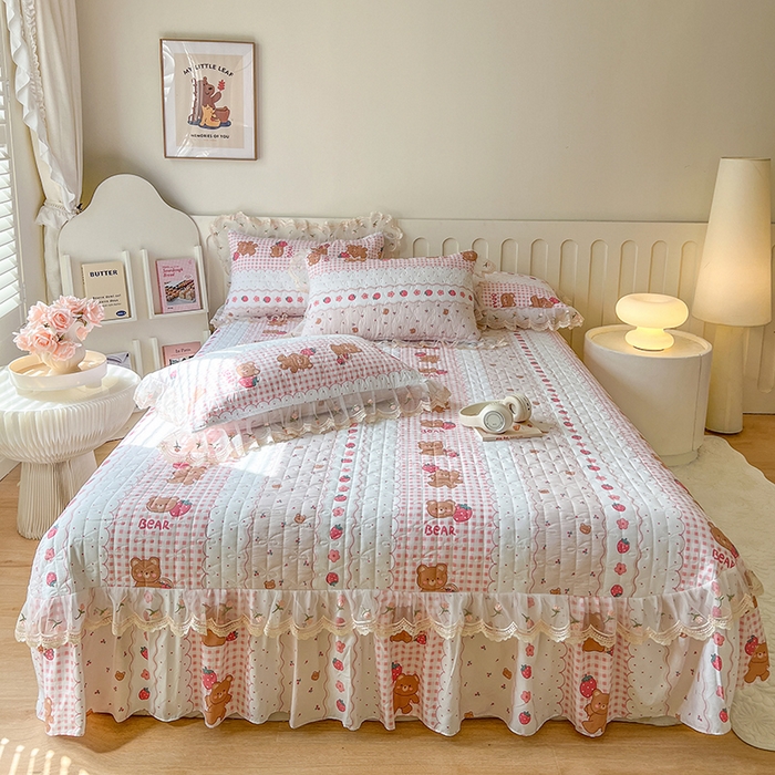 91家纺网 家纺一手货源 找家纺 网红馆 2025新款水洗棉印花床盖四件套 花花熊