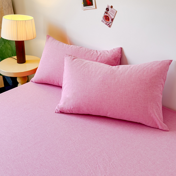 91家纺网 家纺一手货源 找家纺 2025新款全棉色织水洗棉床单床笠 玫红 床笠款