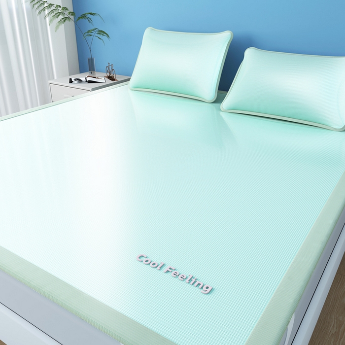 91家纺网 家纺一手货源 找家纺 2025新款云母冰川凉席床笠 云母冰川-绿（条席）