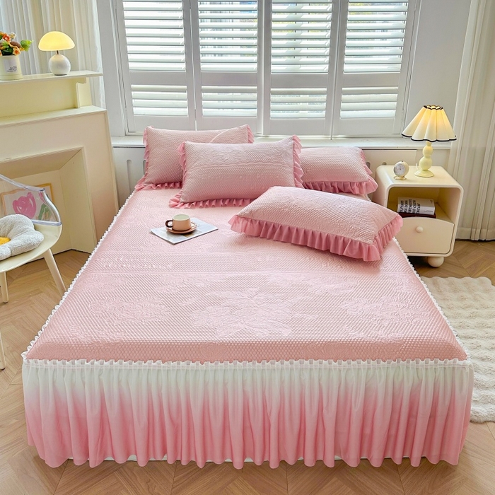 91家纺网 家纺一手货源 找家纺 （总）2025新款冰豆豆凉感床裙凉席席子-花之恋系列冰豆豆床裙凉席-花之恋系列