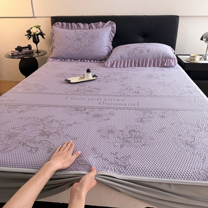 91家纺网 家纺一手货源 找家纺 2025新款凉感冰豆豆凉席床笠凉席席子-花之恋系列凉豆豆床笠花之恋系列 花之恋-紫色