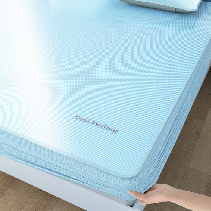 91家纺网 家纺一手货源 找家纺 2025新款云母冰川凉席床笠 云母冰川-蓝（床笠）