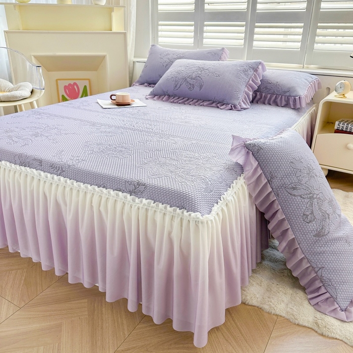 91家纺网 家纺一手货源 找家纺 2025新款冰豆豆凉感床裙凉席席子-花之恋系列冰豆豆床裙凉席-花之恋系列 花之恋-紫色