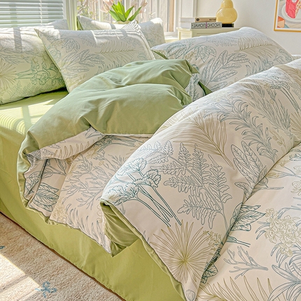 91家纺网 家纺一手货源 找家纺 2025水洗棉双层纱简约风ins风小碎花被套床单款床笠款三四件套-单被套 春晓