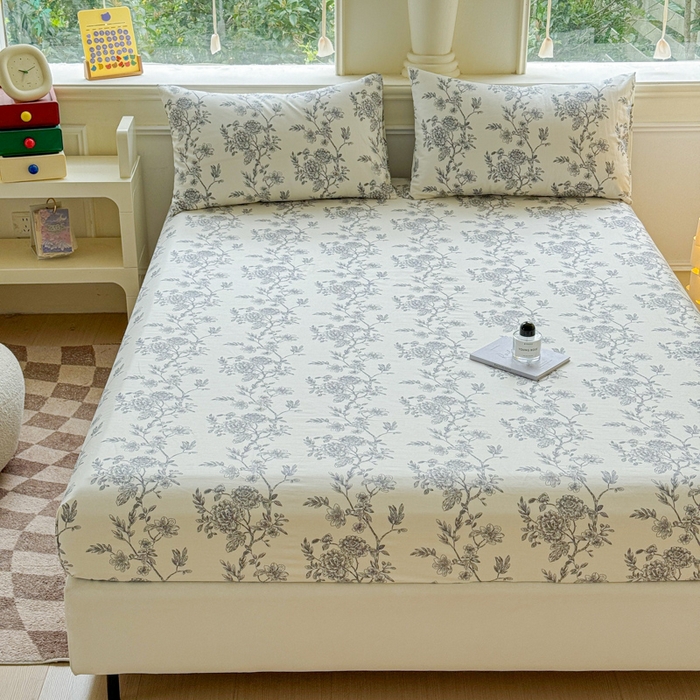 91家纺网 家纺一手货源 找家纺 2025新款全棉床单床笠 白茶 床笠款