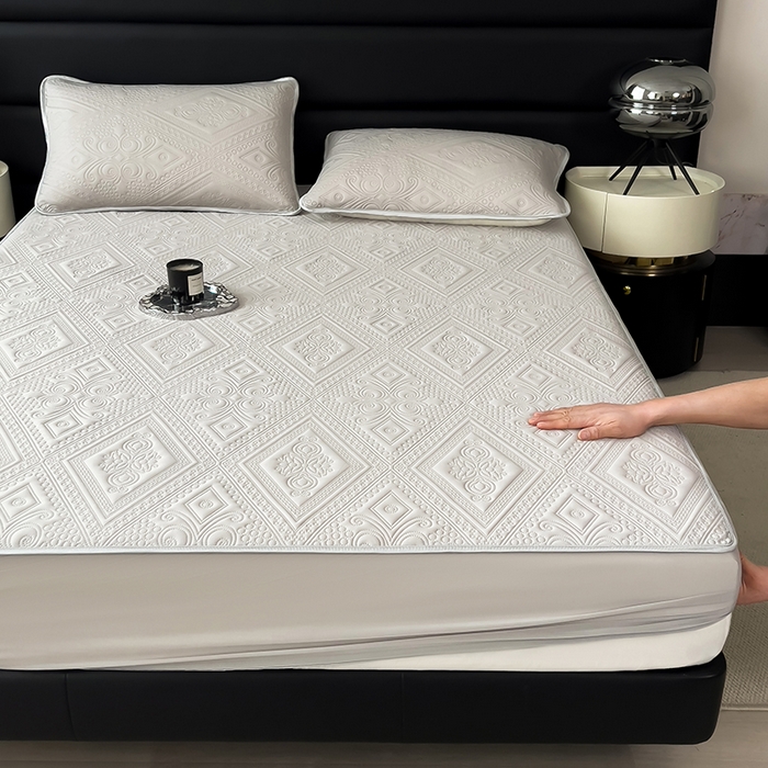 91家纺网 家纺一手货源 找家纺 世纪绒品 2025新款A类凉感压花单床笠单夏被 星月浅灰-单夏被