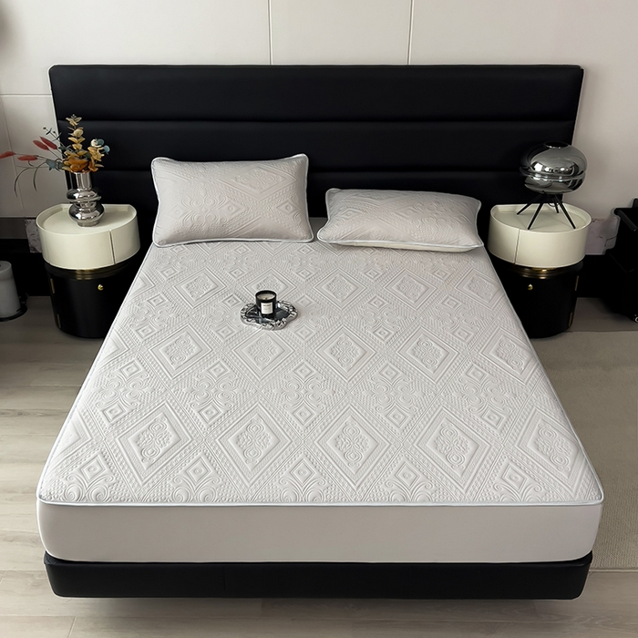 91家纺网 家纺一手货源 找家纺 世纪绒品 2025新款A类凉感压花单床笠单夏被 星月浅灰-单夏被