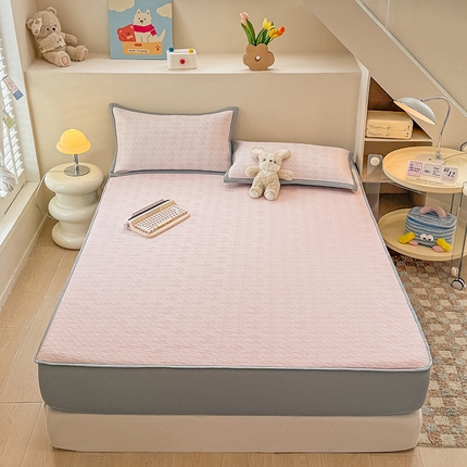 金盛纺 2025新款冰豆豆凉席-床笠款 千鸟格-粉