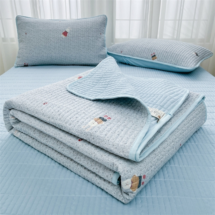 91家纺网 家纺一手货源 找家纺 恒爱 2025新款全棉印花单床盖 公子兔-蓝