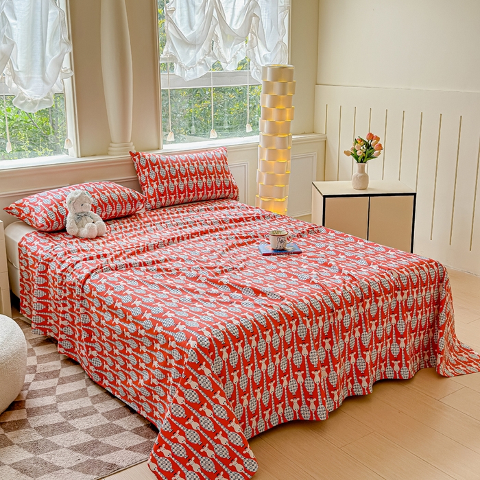 91家纺网 家纺一手货源 找家纺 2025新款全棉床单床笠 长颈鹿 床单款