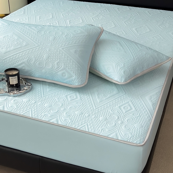 91家纺网 家纺一手货源 找家纺 世纪绒品 2025新款A类凉感压花单床笠单夏被 云朵浅蓝-单床笠