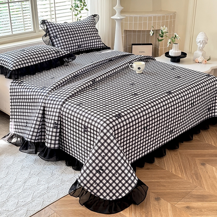 91家纺网 家纺一手货源 找家纺 大麦家纺 2025新款碳光冰丝软凉席夏被四件套 清格