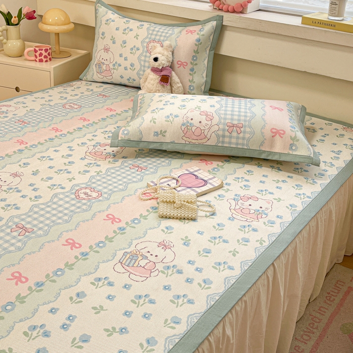 91家纺网 家纺一手货源 找家纺 慕澄家纺 2025新款小清新印花真冰藤系列凉席床席款 床席-蓝系宠儿