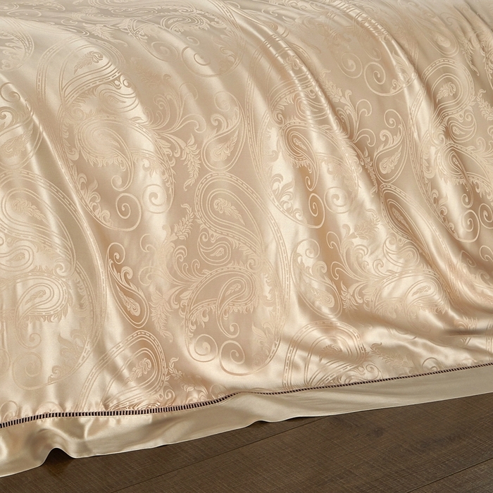 91家纺网 家纺一手货源 找家纺 赫本真丝馆（珍丝纺） 2025新款真丝提花系列四件套 佩德拉-金