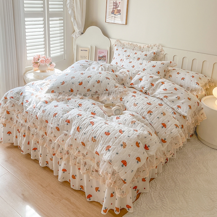 91家纺网 家纺一手货源 找家纺 网红馆 2025新款水洗棉印花床盖四件套 蘑菇乐园