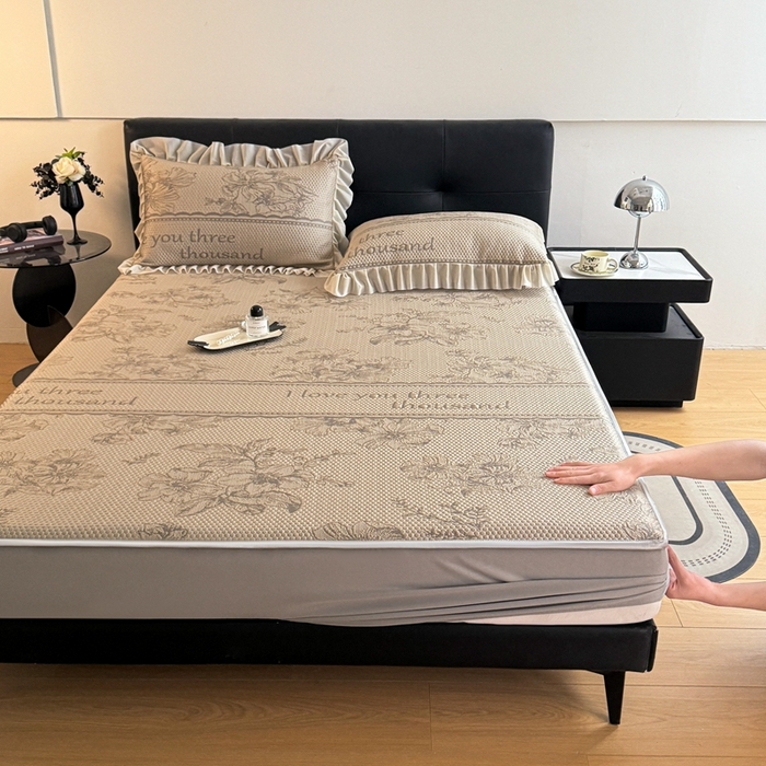 91家纺网 家纺一手货源 找家纺 2025新款凉感冰豆豆凉席床笠凉席席子-花之恋系列凉豆豆床笠花之恋系列 花之恋-香槟金