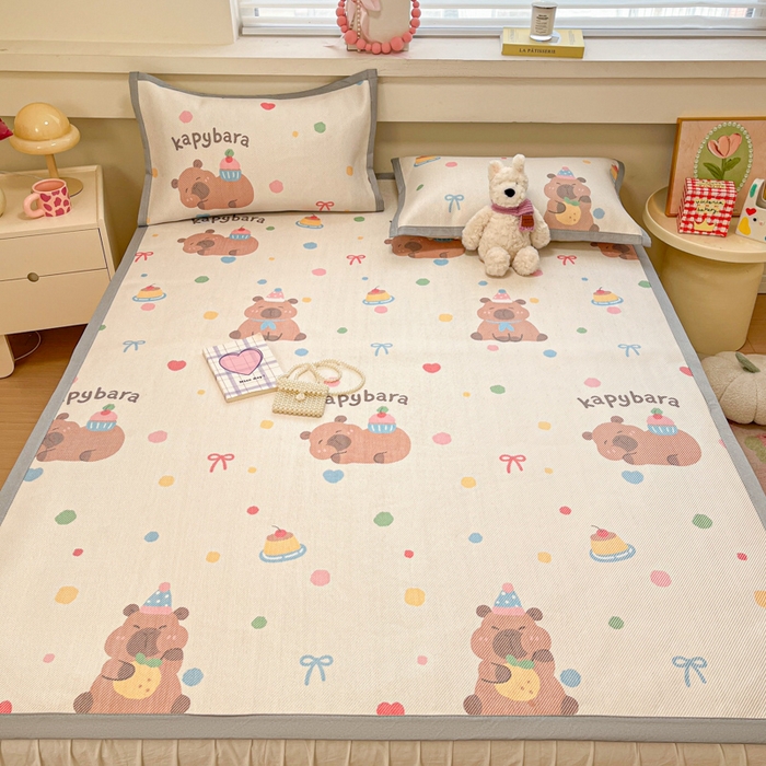 91家纺网 家纺一手货源 找家纺 慕澄家纺 2025新款小清新印花真冰藤系列凉席床席款 床席-卡皮巴拉