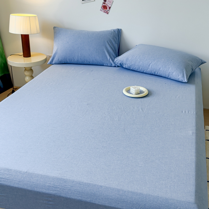 91家纺网 家纺一手货源 找家纺 2025新款全棉色织水洗棉床单床笠 天蓝 床笠款