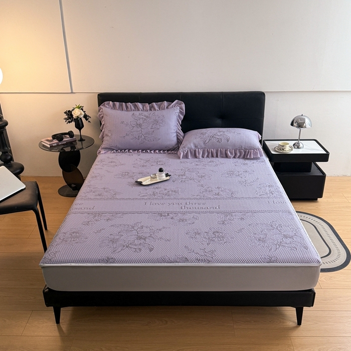 91家纺网 家纺一手货源 找家纺 2025新款凉感冰豆豆凉席床笠凉席席子-花之恋系列凉豆豆床笠花之恋系列 花之恋-紫色