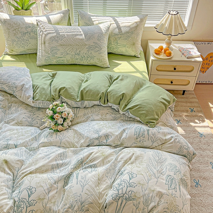 91家纺网 家纺一手货源 找家纺 2025水洗棉双层纱简约风ins风小碎花被套床单款床笠款三四件套-单被套 春晓