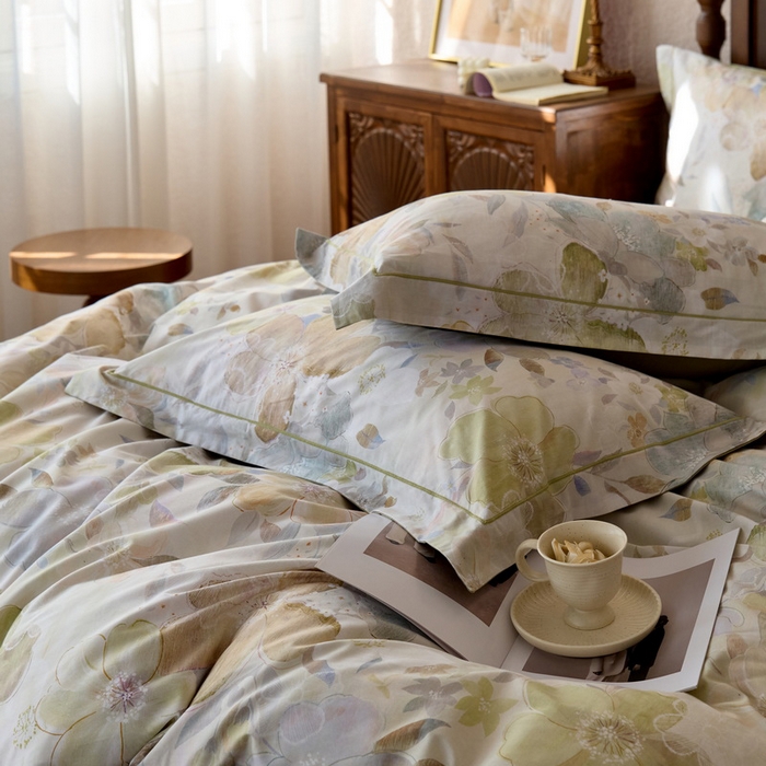 91家纺网 家纺一手货源 找家纺 由丽家纺 2025新款柔棉数码印花四件套系列 椿沐