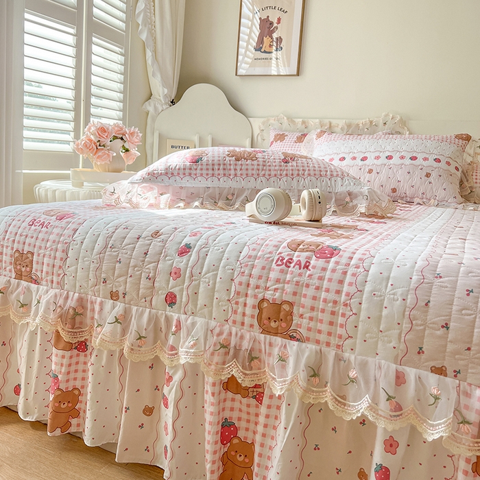 91家纺网 家纺一手货源 找家纺 网红馆 2025新款水洗棉印花床盖四件套 花花熊