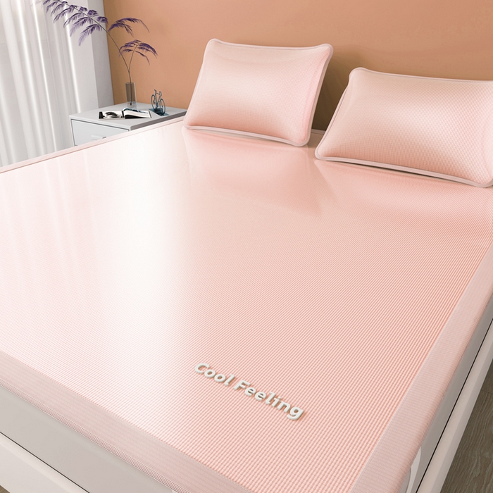 91家纺网 家纺一手货源 找家纺 2025新款云母冰川凉席床笠 云母冰川-粉（条席）