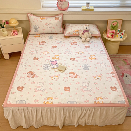 91家纺网 家纺一手货源 找家纺 慕澄家纺 2025新款小清新印花真冰藤系列凉席床席款 床席-彩色小萌物