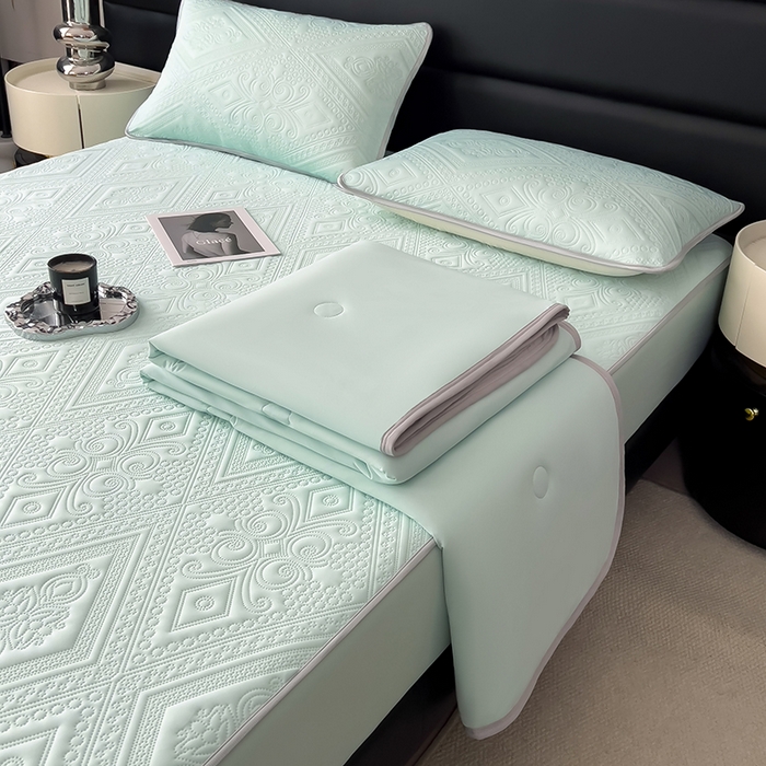 91家纺网 家纺一手货源 找家纺 世纪绒品 2025新款A类凉感压花单床笠单夏被 薄荷浅绿-单床笠