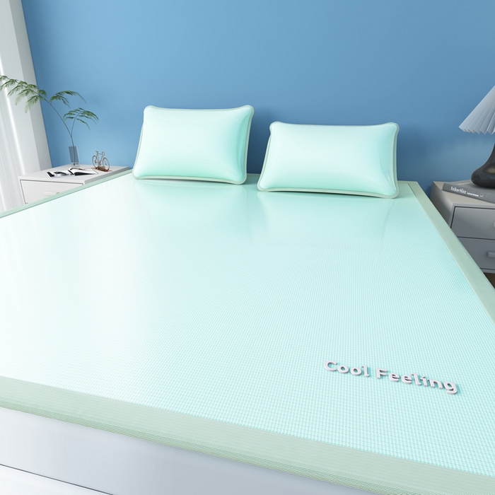 91家纺网 家纺一手货源 找家纺 2025新款云母冰川凉席床笠 云母冰川-绿（条席）