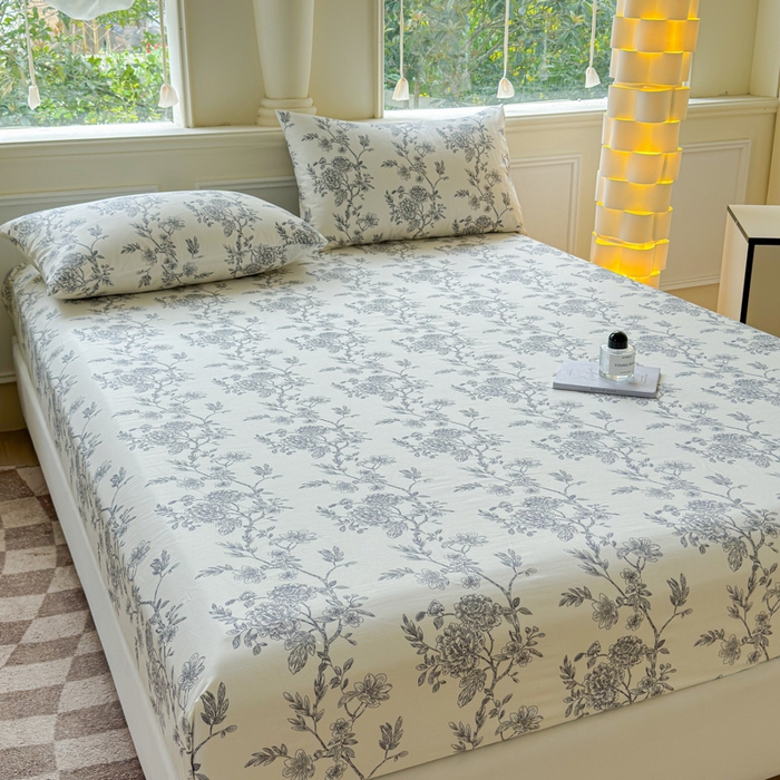 91家纺网 家纺一手货源 找家纺 2025新款全棉床单床笠 白茶 床笠款