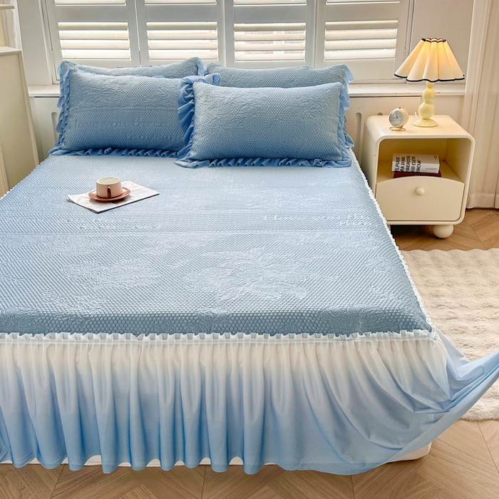 91家纺网 家纺一手货源 找家纺 2025新款冰豆豆凉感床裙凉席席子-花之恋系列冰豆豆床裙凉席-花之恋系列 花之恋-兰色