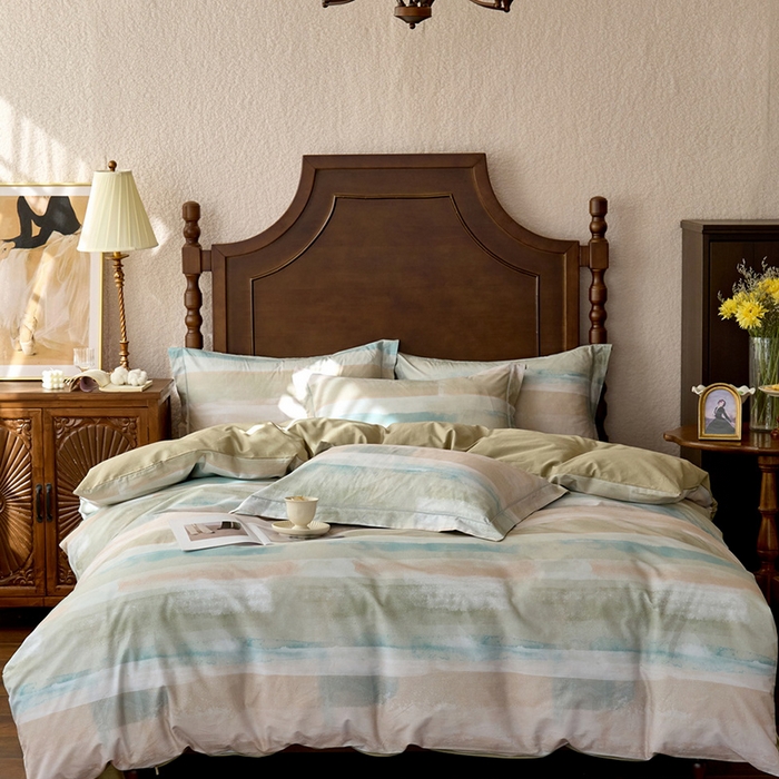 91家纺网 家纺一手货源 找家纺 由丽家纺 2025新款柔棉数码印花四件套系列 西琳绿