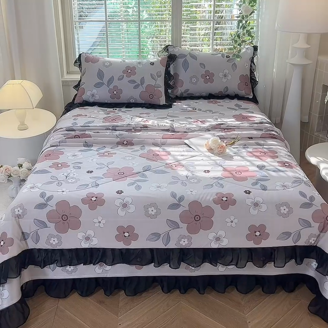 91家纺网 家纺一手货源 找家纺 大麦家纺 2025新款碳光冰丝软凉席夏被四件套 美姬