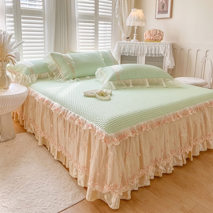 91家纺网 家纺一手货源 找家纺 （总）瑞宝 2025新款法式高级凉豆豆床裙三件套-花漾（控价165起）