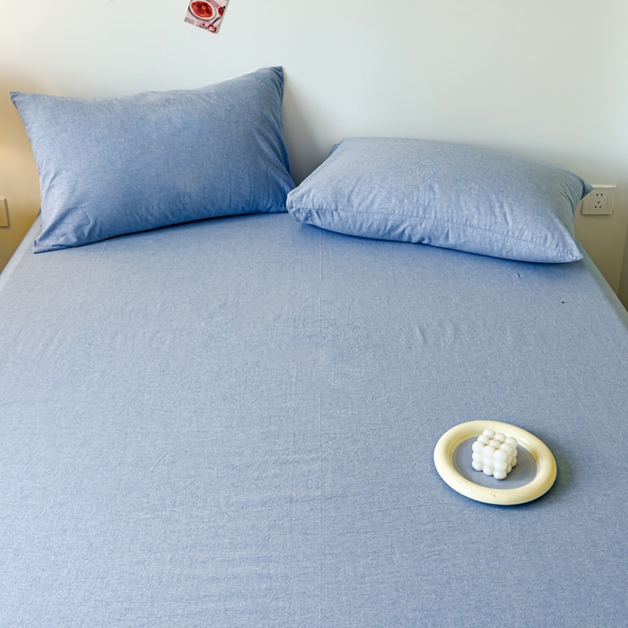 91家纺网 家纺一手货源 找家纺 2025新款全棉色织水洗棉床单床笠 天蓝 床单款
