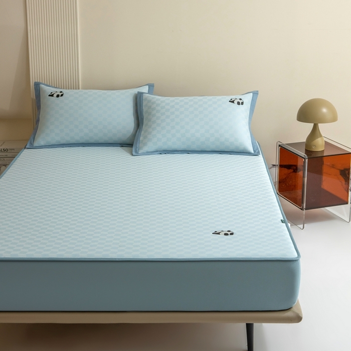 91家纺网 家纺一手货源 找家纺 席世家  2025新款绣花凉感床笠（控价198 218） 格子熊猫