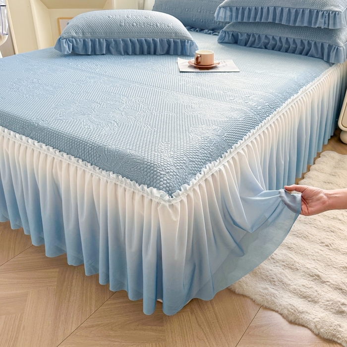 91家纺网 家纺一手货源 找家纺 2025新款冰豆豆凉感床裙凉席席子-花之恋系列冰豆豆床裙凉席-花之恋系列 花之恋-兰色