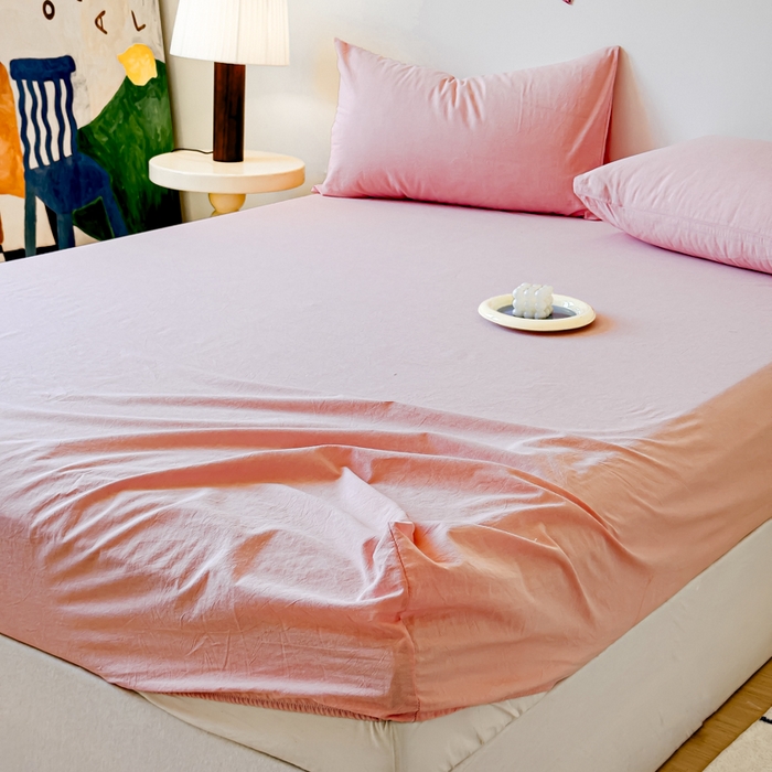 91家纺网 家纺一手货源 找家纺 2025新款全棉色织水洗棉床单床笠 嫩粉 床笠款