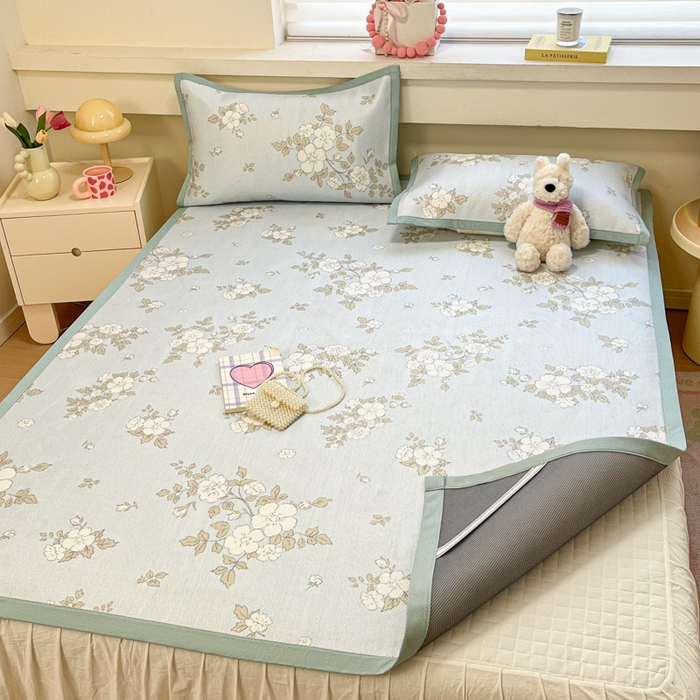 91家纺网 家纺一手货源 找家纺 慕澄家纺 2025新款小清新印花真冰藤系列凉席床席款 床席-缇蓝