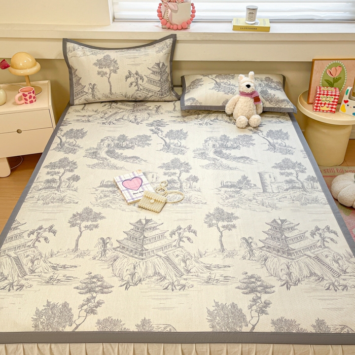 91家纺网 家纺一手货源 找家纺 慕澄家纺 2025新款小清新印花真冰藤系列凉席床席款 床席-远山