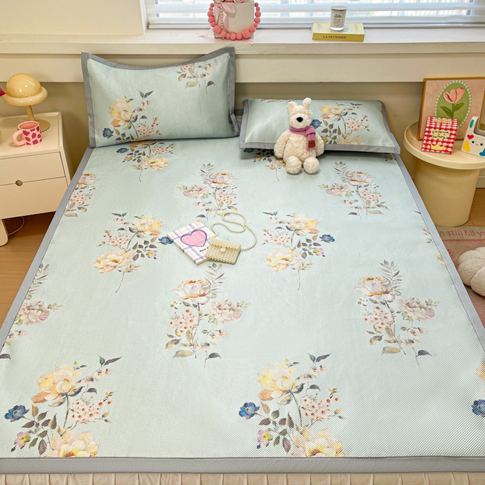 91家纺网 家纺一手货源 找家纺 慕澄家纺 2025新款小清新印花真冰藤系列凉席床席款 床席-陌上花开