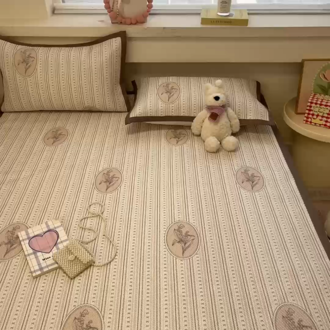 91家纺网 家纺一手货源 找家纺 慕澄家纺 2025新款小清新印花真冰藤系列凉席床席款 床席-意境